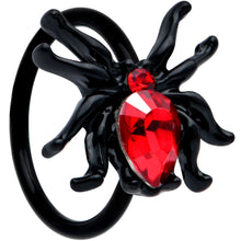 Load image into Gallery viewer, 20G 5/16 Red Gem Black Sexy Little Spider Halloween Nose Hoop

