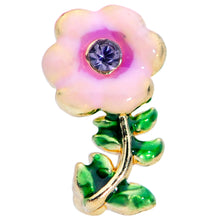 Load image into Gallery viewer, 20G 1/4 Purple CZ Gem Pink Flower Leaves Nose Bone
