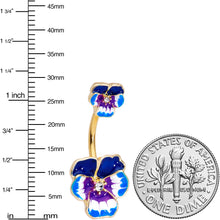 Load image into Gallery viewer, Clear Gem Gold Tone Blue Spring Flower Double Mount Belly Ring
