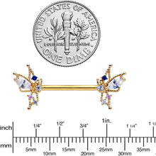 Load image into Gallery viewer, 14G 9/16 Clear CZ Gem Gold Tone Christmas Angel Nipple Ring Set
