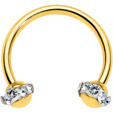 Load image into Gallery viewer, 16G 3/8 Clear Gem Gold Tone Banded Horseshoe Circular Barbell
