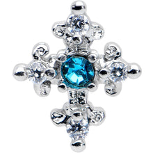 Load image into Gallery viewer, 20G 5/16 Clear Blue Gem Renaissance Cross Nose Bone
