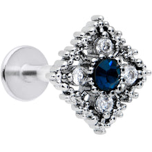 Load image into Gallery viewer, 16G 5/16 Blue Gem Textured Rhombus Cross Labret Monroe Tragus
