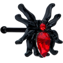 Load image into Gallery viewer, 20G 1/4 Red Gem Black Halloween Spider Nose Bone
