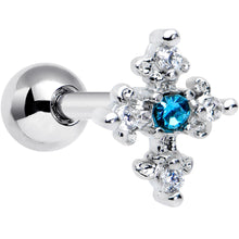 Load image into Gallery viewer, 16G 1/4 Clear Blue Gem Renaissance Cross Cartilage Tragus Earring
