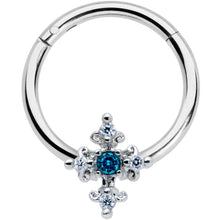Load image into Gallery viewer, 16G 3/8 Clear Blue Gem Renaissance Cross Hinged Segment Ring
