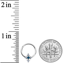 Load image into Gallery viewer, 16G 3/8 Clear Blue Gem Renaissance Cross Hinged Segment Ring
