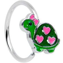 Load image into Gallery viewer, 20G 5/16 Pink Hearts Bow Green Turtle Nose Hoop
