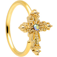Load image into Gallery viewer, 20G 5/16 Aurora CZ Gem Gold Tone Subtle Cross Nose Hoop
