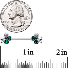 Load image into Gallery viewer, 14G 9/16 Clear Green Gem Shamrock St Patricks Day Nipple Ring Set
