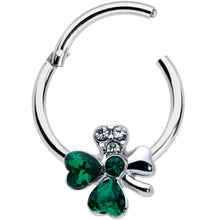 Load image into Gallery viewer, 16G 3/8 Clear Green Gem Shamrock St Patricks Hinged Segment Ring
