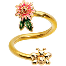 Load image into Gallery viewer, Gold Tone Pink Flower Bee Spiral Twister Belly Ring
