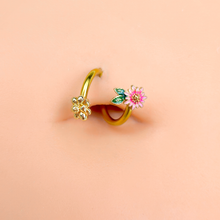 Load image into Gallery viewer, Gold Tone Pink Flower Bee Spiral Twister Belly Ring

