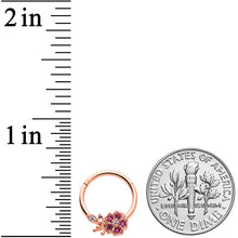 Load image into Gallery viewer, 16G 3/8 Pink Gem Rose Gold Tone Heart Flower Hinged Segment Ring
