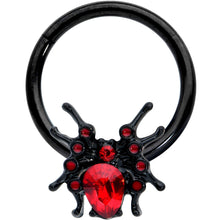 Load image into Gallery viewer, 16G 3/8 Red Gem Black Spider Halloween Hinged Segment Ring
