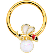Load image into Gallery viewer, 16G 3/8 White Faux Opal Gold Tone Insect Hinged Segment Ring
