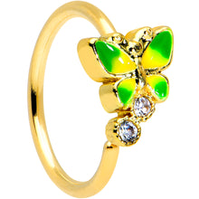 Load image into Gallery viewer, 20G 5/16 Clear CZ Gem Green Butterfly Gold Tone Insect Nose Hoop
