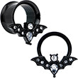 Load image into Gallery viewer, Clear Gem Black Bat Halloween Double Flare Tunnel Plug Set
