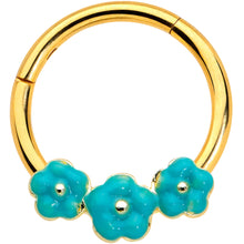 Load image into Gallery viewer, 16G 3/8 Gold Tone Little Green Flower Hinged Segment Ring
