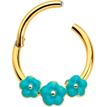 Load image into Gallery viewer, 16G 3/8 Gold Tone Little Green Flower Hinged Segment Ring
