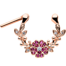 Load image into Gallery viewer, 16G 5/16 Pink Gem Rose Gold Tone Heart Flower Cartilage Clicker
