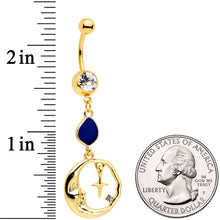 Load image into Gallery viewer, Clear Gem Gold Tone Blue Drop Moon Dangle Belly Ring
