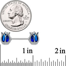 Load image into Gallery viewer, 14G 9/16 Blue Gem Tulip Flower Barbell Nipple Ring Set
