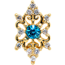 Load image into Gallery viewer, 20G 1/4 Clear Blue Gem Gold Tone Royal Heart Nose Bone
