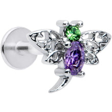 Load image into Gallery viewer, 16G 5/16 Purple Green Gem Dragonfly Labret Monroe Tragus
