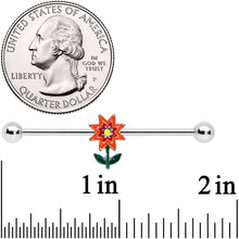 Load image into Gallery viewer, 14G Red Orange Yellow Fanciful Flower Industrial Barbell 38mm
