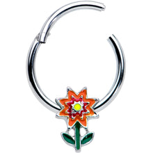 Load image into Gallery viewer, 16G 3/8 Red Orange Yellow Fanciful Flower Hinged Segment Ring
