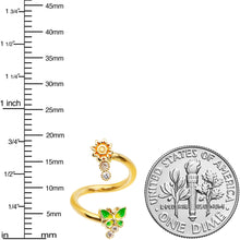 Load image into Gallery viewer, Clear CZ Gem Gold Tone Sun Green Butterfly Spiral Twister Belly Ring
