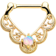 Load image into Gallery viewer, 16G 5/16 White Synth Opal Gold Tone Lacy Love Cartilage Clicker
