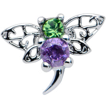 Load image into Gallery viewer, 20G 5/16 Green Purple Gem Dragonfly Nose Hoop
