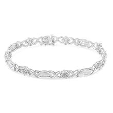 Load image into Gallery viewer, .925 Sterling Silver 1.0 Cttw Round-Cut and Baguette-Cut Diamond X-Link Bracelet (I-J Color, I1-I2 Clarity) - 7"
