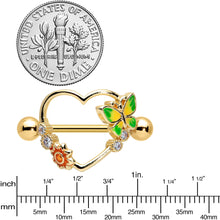 Load image into Gallery viewer, 14G 9/16 Clear CZ Gem Gold Tone Butterfly Heart Nipple Shield Set
