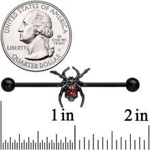 Load image into Gallery viewer, 14G Red Gem Black Widow Spider Halloween Industrial Barbell 38mm
