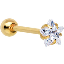 Load image into Gallery viewer, Clear CZ Gem Gold Tone Star Top Barbell Tongue Ring

