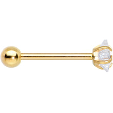 Load image into Gallery viewer, Clear CZ Gem Gold Tone Star Top Barbell Tongue Ring
