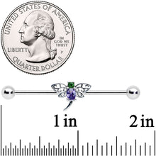 Load image into Gallery viewer, 14G Purple Green Gem Dragonfly Industrial Barbell 38mm
