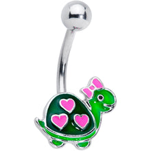 Load image into Gallery viewer, Pink Green Hearts Bow Pretty Turtle Belly Ring

