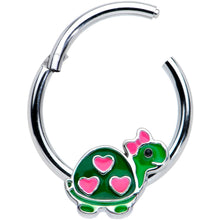 Load image into Gallery viewer, 16G 3/8 Hearts Bow Pink Green Pretty Turtle Hinged Segment Ring
