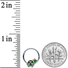 Load image into Gallery viewer, 16G 3/8 Hearts Bow Pink Green Pretty Turtle Hinged Segment Ring
