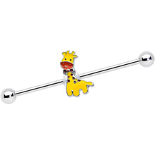 Load image into Gallery viewer, 14G Bow Tie Yellow Red Giraffe Industrial Barbell 38mm
