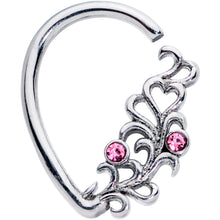Load image into Gallery viewer, 16G 3/8 Pink Gem Heart Drop Left Ear Cartilage Closure Ring
