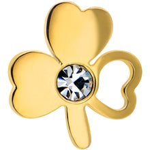 Load image into Gallery viewer, Clear Gem Gold Tone Shamrock St Patricks Day Barbell Tongue Ring
