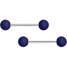 Load image into Gallery viewer, 14G 9/16 Navy Blue Soft Finish Barbell Nipple Ring Set
