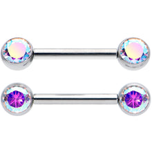 Load image into Gallery viewer, 14G 1/2 Aurora CZ Gem G23 Titanium Threadless Nipple Ring Set
