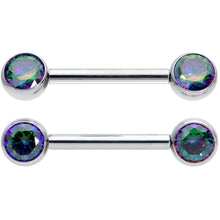 Load image into Gallery viewer, 14G 1/2 Vitrail CZ Gem G23 Titanium Threadless Nipple Ring Set

