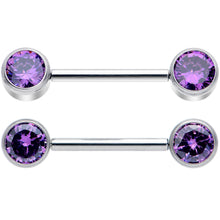 Load image into Gallery viewer, 14G 9/16 Purple CZ Gem G23 Titanium Threadless Nipple Ring Set
